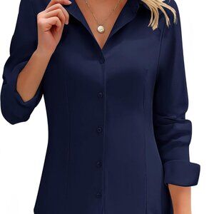 Women's Button Down Shirts Long Sleeve Dress Shirt Slim Fitted Work Tops Collare